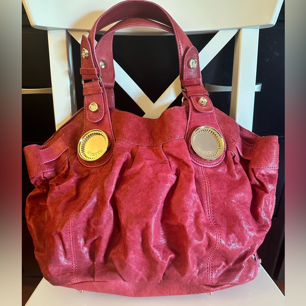 GUSTTO Tarsia Red Leather Shoulder Bag